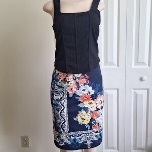 Cato Women's Navy Blue Floral Pencil Skirt Size Small